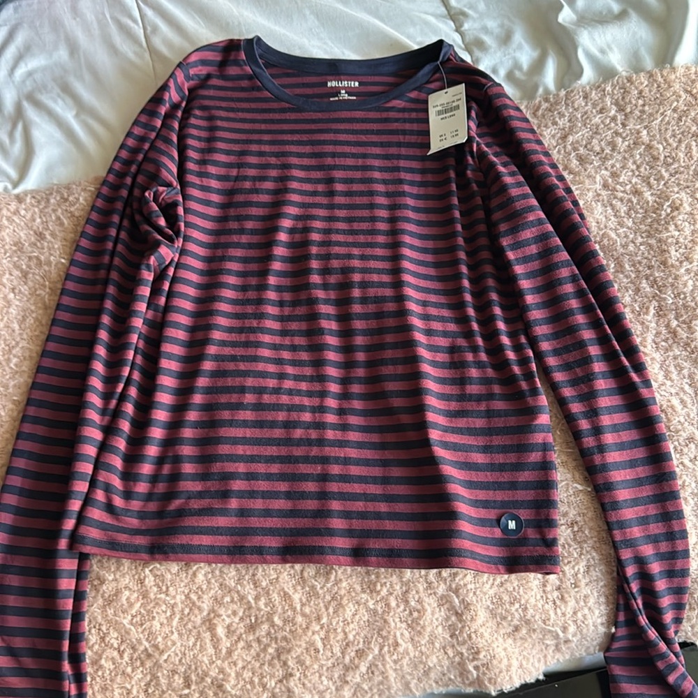 Hollister Long black and red stripped long sleeve shirt